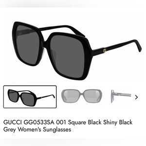 Gucci GG0533SA 001 Square Black Shiny Black Grey Women's Sunglasses